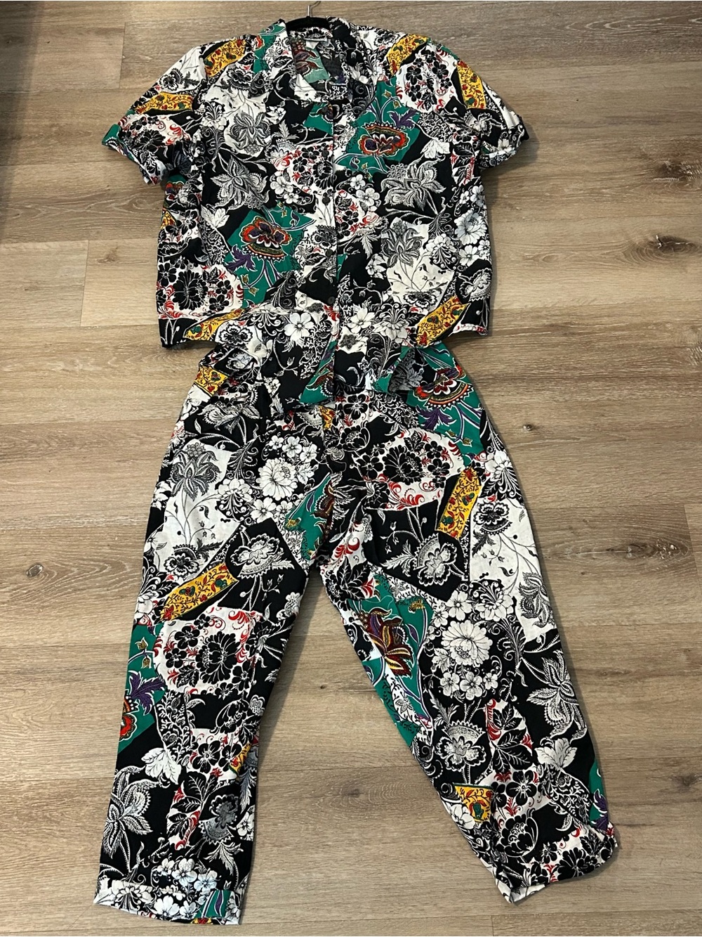 VTG Kenneth Mitchell Floral Pant  Shirt Set Multicolor Sz 16/22 Retro Festival